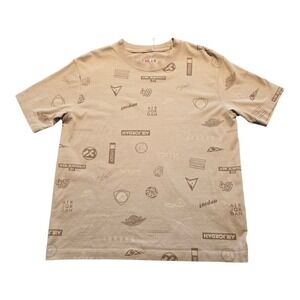 Jordan Brand All Over Print Logo T Shirt‎ Tan Loose Fit Women Size Small Cotton